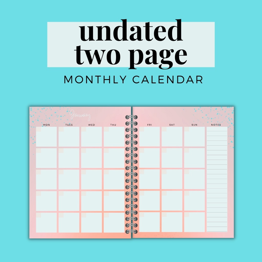 Undated Two-Page Monthly Calendar